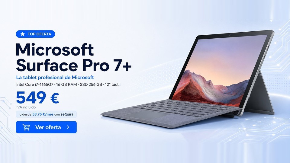 Microsoft Surface Pro 7+ · i7 · 16 GB · 256 GB SSD por 549 €